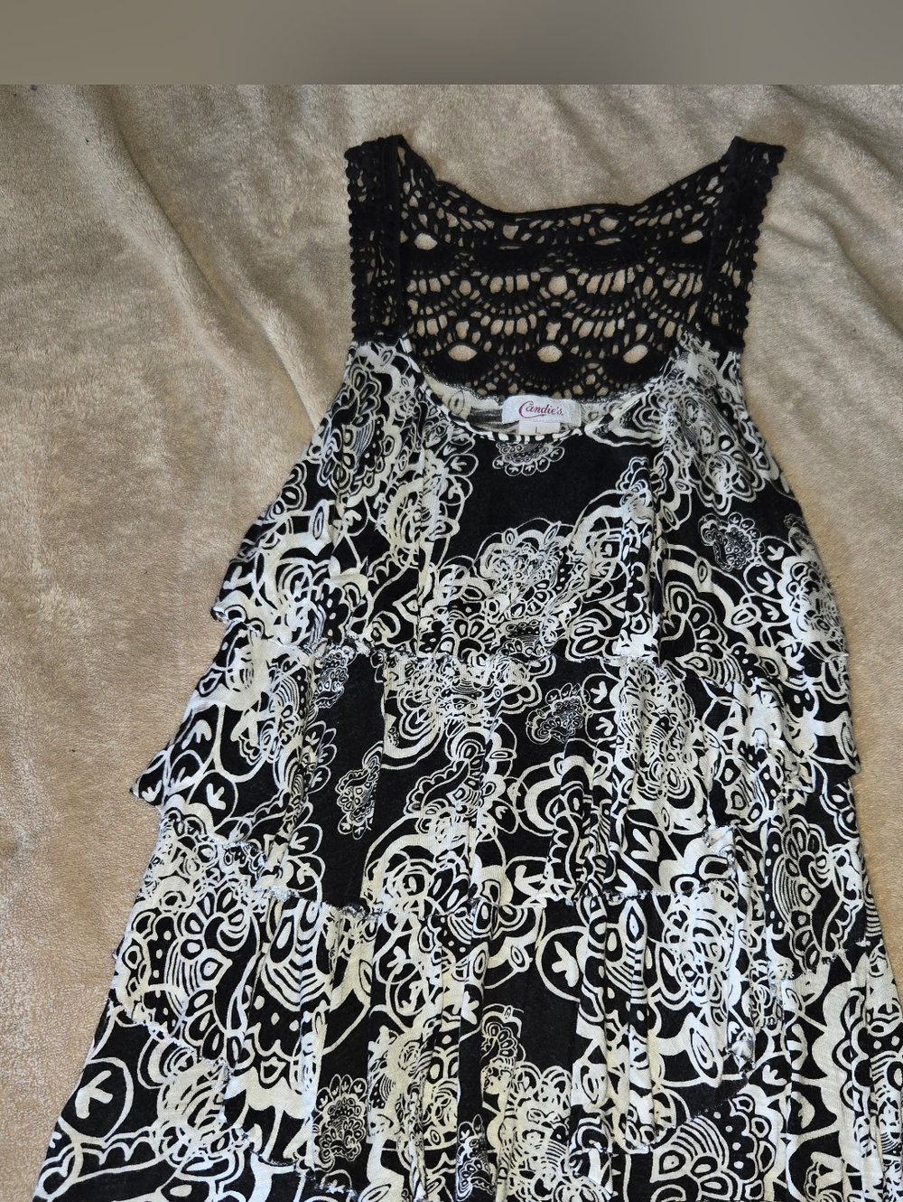 Candie's Black and White Crochet Yoke Camisole